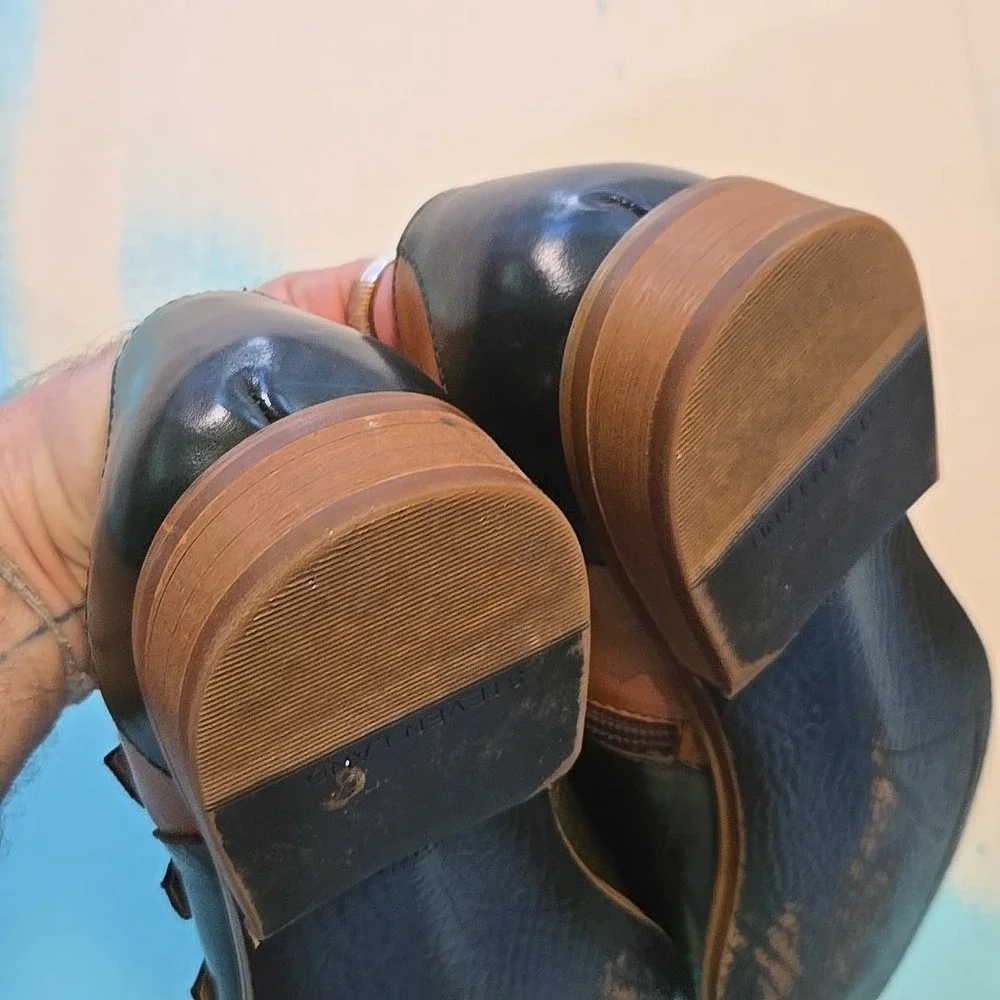 Steven Land Monk Strap Shoes Mens 7.5 Colorblock‎ Buckle Pointed Toe Brown Green